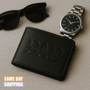 Cartera personalizada grabada para papá, cartera de cuero personalizada con nombres de niños, cartera para hombre, regalo del Día del Padre para papá, regalo de cumpleaños para él