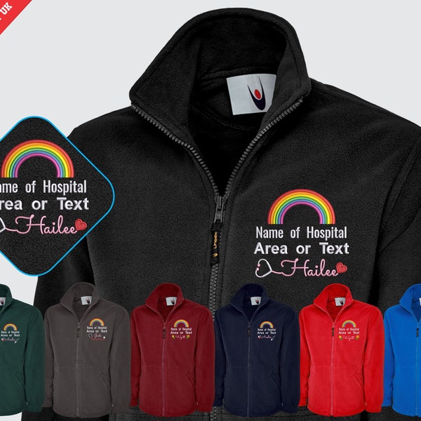 Personalised Medical Staff Zip Up Jacket, Embroidered Rainbow Custom Logo Healthcare Worker Jacket, Medical Student Uniform  Doctor Gifts
