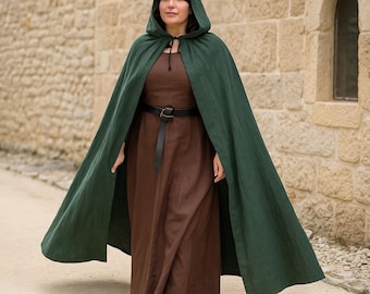 Ren Faire LARP 100% Linen Cloak, Viking Cloak with Hood, Renaissance Medieval Fantasy Cloak, Knight Cosplay Costume, Retro Pirate Cape/Cloak