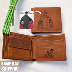 Personalised Name & Text RFID Wallet, Engraved Monogram Leather Wallet, Bifold Leather Gift for Groomsman, Memorial Hubby's Valentine Gift
