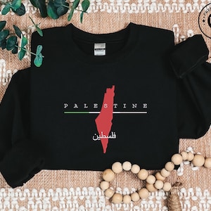 Sweat brodé Palestine, pull prénom arabe Palestine, pull à col rond carte Palestine, tenues couleurs confort taille adulte Palestine