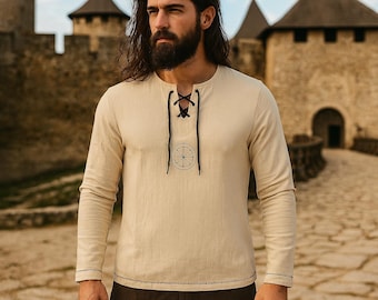 Mittelalter Renaissance Tunika, Pirat Ritter Tunika, Larp Cosplay Tunika für Herren, Retro Wikinger Kostüm, Vintage Ästhetische Tunika
