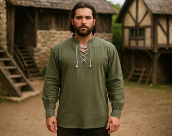 Ren Faire Piraten Cosplay Shirt, Renaissance Wikinger Fantasy Tunika, Larp Mittelalter Kostüm Tunika, Vintage Ritter Krieger Shirt, Tunika für Herren