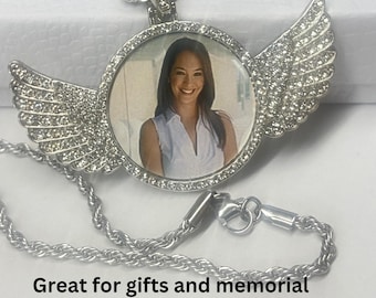 Custom Photo Angel Wings Necklace: Memorial Keepsake Jewelry
