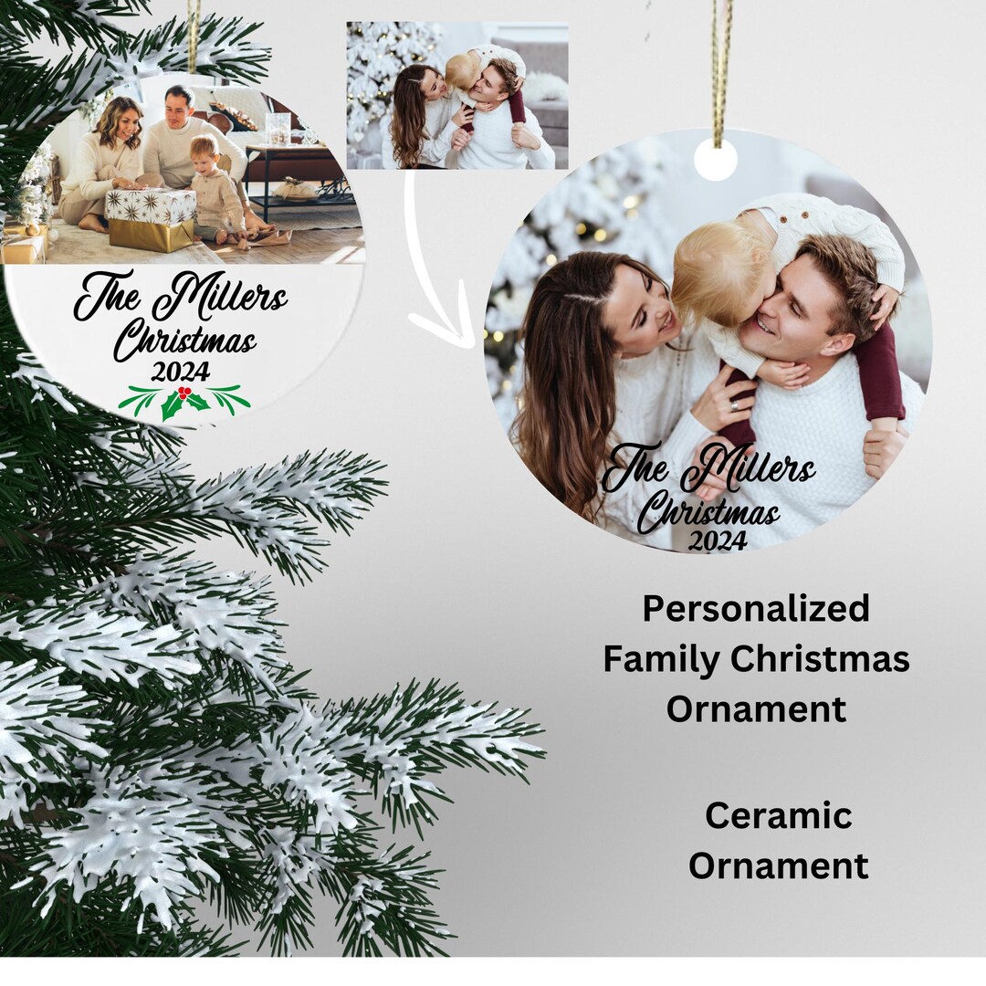Custom Family Photo Christmas Ornament, Personalized, Ceramic Round ...