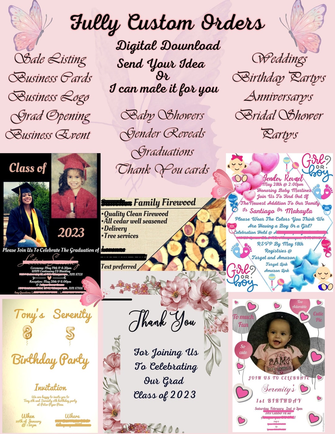 Custom Designed Printable Invitations, Custom Made Invitations, Custom