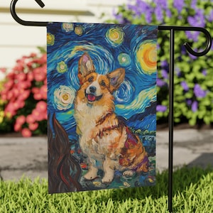 Corgi Garden Banner Starry Night, Whimsical Outdoor Decor, Pet Lovers Gift, Home & Garden Flag, Dog-Themed Yard Sign 12 X 18