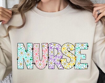 Nurse Floral PNG, Daisy Nurse PNG, Cute Nurse Shirt Design, Pastel Nurse Sublimation, Medical Nurse, Nurse Gift, Healthcare Worker Design