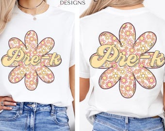 Pre-K Teacher PNG, Retro Daisy Pre-K Shirt Design, Groovy Back to School Sublimation File, Pastel Pre-K PNG Download, Pre-k Png
