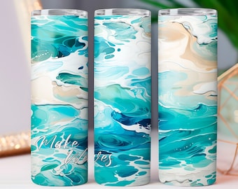 Beach sublimation tumbler, make waves sublimation skinny tumbler, 20oz sublimation skinny tumbler, beach sublimation skinny tumbler, sublimation design.