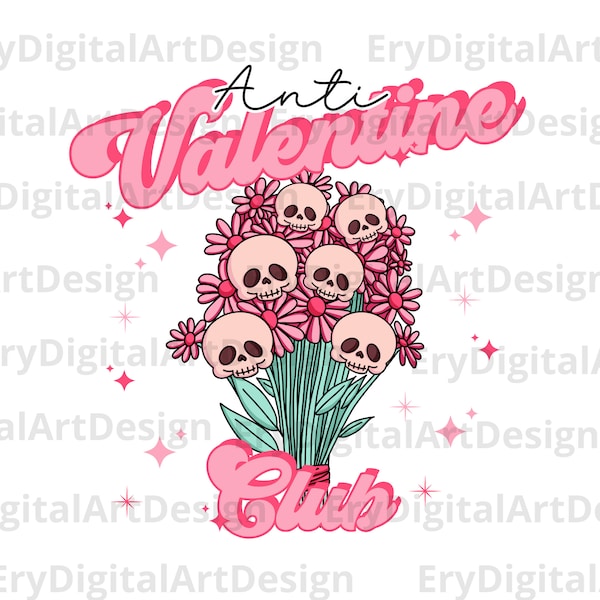 Anti Valentine Club png, lustiges Valentins-Png, lustiges Valentinstagsgeschenk, Valentinsschädel, Sublimationsdesigns, png.