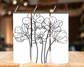 Squisiti disegni Daisy SVG incisi al laser a avvolgimento completo per bicchieri magri e affusolati da 20 once e 30 once – Download digitale istantaneo