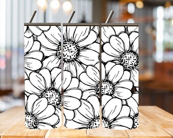 Squisiti disegni Daisy SVG incisi al laser a avvolgimento completo per bicchieri magri e affusolati da 20 once e 30 once – Download digitale istantaneo