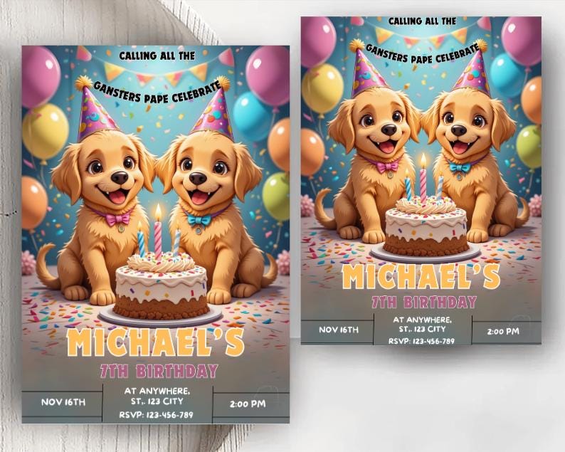 Editable Dogs Birthday Party Invitation Puppy Birthday Invite Calling ...