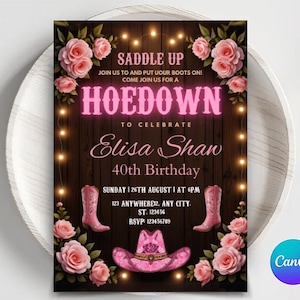 Editable Cowboy Birthday Invitation, Saddle Up And Put Your Boots On, Cowgirl Party, Western Hoedown Birthday Party Invite, Western Invite