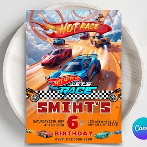 Hot Wheels Birthday Invitation: Race Car Party, Editable Template (Digital)