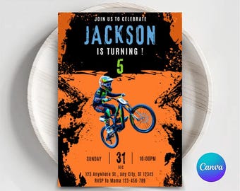 Mountain Bike Birthday Party Invitation: Editable Canva Template (Digital Download)