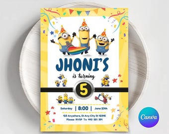 Verjaardagsuitnodiging Minions: bewerkbare sjabloon (digitale download)