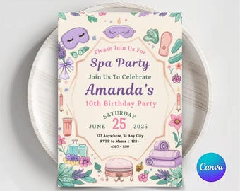 Spa Party Birthday Invitation: Glam Pamper Party, Editable Template (Print/Phone)
