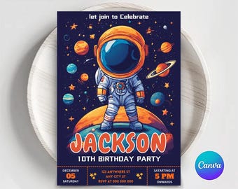Editable Space Birthday Invitation: Galaxy Astronaut Party (Digital Download)