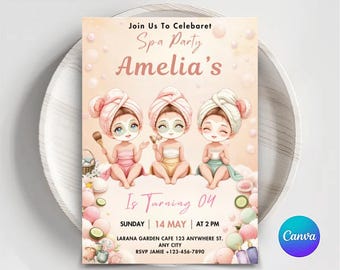 Girls Spa Party Birthday Invitation: Editable Glam Pamper Invite (PDF)