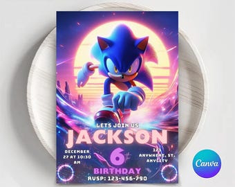 Bewerkbare Sonic-verjaardagsuitnodiging: canvassjabloon (5 x 7) (digitale download)