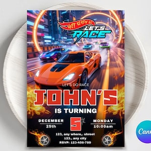 Hot Wheels Birthday Invitation: Race Car Party, Editable Template (5x7) (Digital Download)