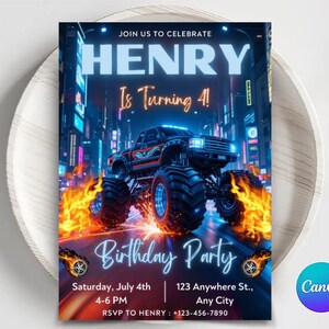 Monster Truck Birthday Invitation: Editable Hot Wheels Template (Digital)
