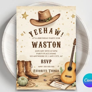 Editable Cowboy Birthday Invitation, Saddle Up And Put Your Boots On, Cowgirl Party, Western Hoedown Birthday Party Invite, Western Invite