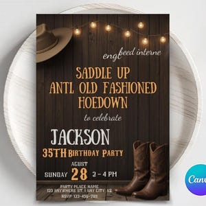 Editable Cowboy Birthday Invitation, Saddle Up And Put Your Boots On, Cowgirl Party, Western Hoedown Birthday Party Invite, Western Invite