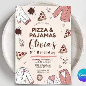 Pajama Party Birthday Invitation Sleepover Slumber Birthday Party Invite Spa Day, Glam Party Birthday Editable Template Instant download
