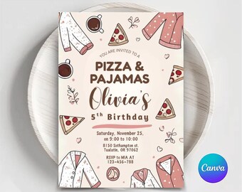 Invitación de cumpleaños para pijamada: Plantilla para pijamada de spa (Descarga digital)
