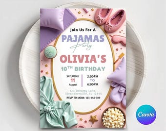 Pajama Party Birthday Invitation: Editable Sleepover Template (Digital Download)