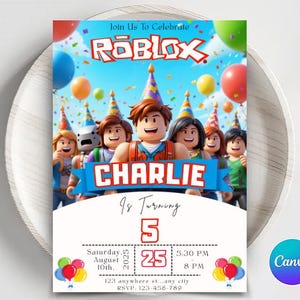 Roblox Birthday Invitation Template: Game Party Invite (5x7 Digital Download) Canva