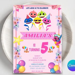 Baby Hai Geburtstagseinladung: Bearbeitbare Canva Vorlage (Digitaler Download)