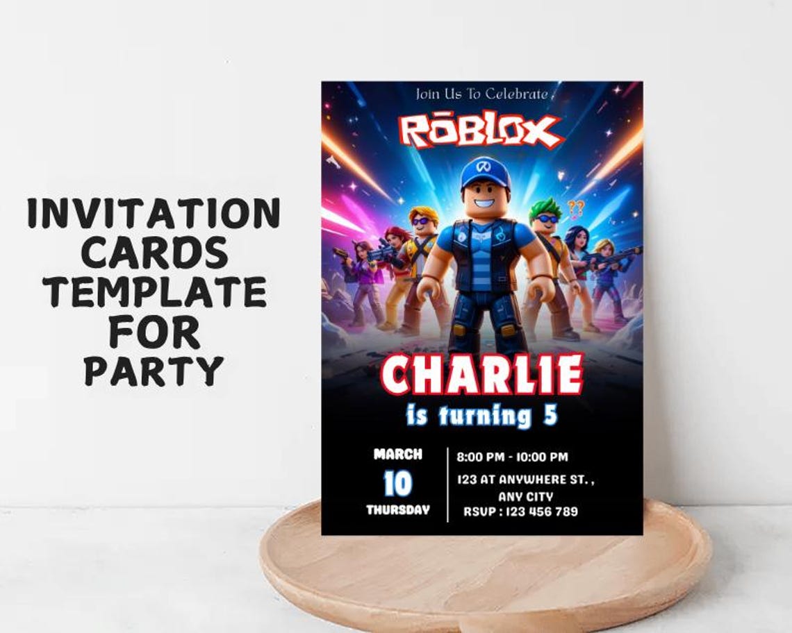 Roblox Birthday Invitation Template: Game Party Invite (5x7 Digital ...
