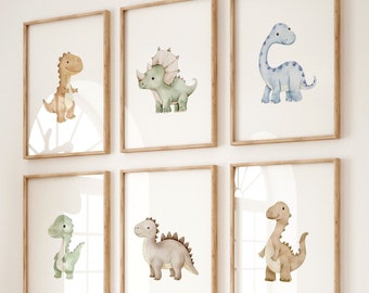 Dinosaur Nursery Prints: Set of 6 Dino Theme Wall Art (Digital Prints)
