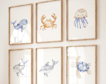 Ocean Animal  Prints: Sea Nursery Decor (Set of 6) (Digital Download)