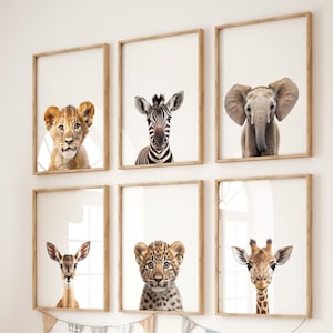 Safari Animal Nursery Prints: Set of 6, Jungle Theme (Digital Download)