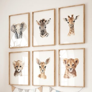 Safari Animal Nursery Prints: Jungle Theme Decor (Set of 6) (Digital Download)