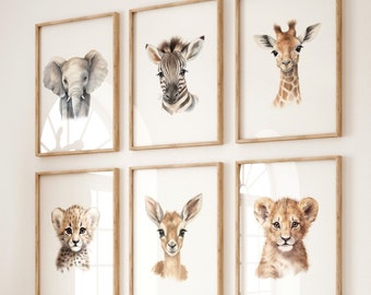 Safari Animal Nursery Prints: Jungle Theme Decor (Set of 6) (Digital Download)