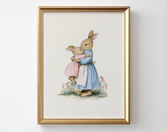 Rabbit Nursery Print: Vintage Farmhouse Bunny Art (Digital Download)