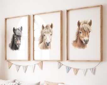 Horse Nursery Prints | Set of 3 Digital Prints | Horse Nursery Wall Art | Girl Nursery Decor | Pony Wall Decor | Horse Nursery Decor