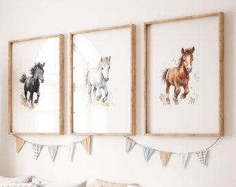 Horse Nursery Decor | Set of 3 Prints | Digital Prints | Horse Nursery Wall Art | Girl Nursery Decor | Pony Wall Art | Baby Girl Wall Art
