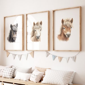 Horse Nursery Prints | Set of 3 Digital Prints | Horse Nursery Wall Art | Girl Nursery Decor | Pony Wall Decor | Horse Nursery Decor
