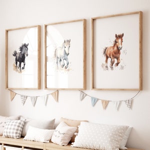 Decoración de guardería de caballos / Juego de 3 / Impresión de caballos / Arte de pared imprimible / Decoración de guardería de niña / Arte de pared de poni / Descarga digital