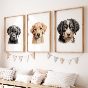 Dog Breed Nursery Prints: Labrador, Golden Retriever, Bernese (Set of 3) (Digital Print)