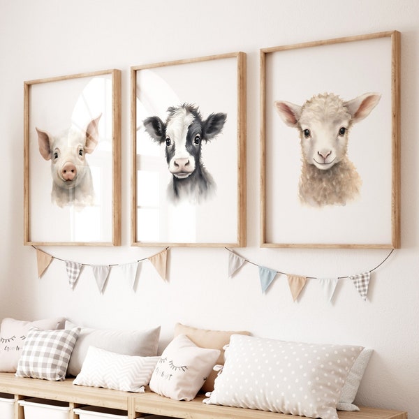 Farm Nursery Wall Art | Set of 3 Prints | Farm Nursery Prints | Digital Print | Farm Animals Wall Art | Farm Animal Prints | Kids Wall Decor