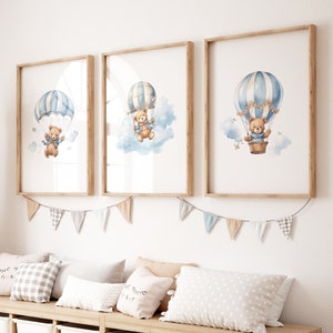 Art mural chambre d'enfant ours en peluche | Décoration murale pour chambre d'enfant | Impression numérique | Ours en peluche imprimé | Lot de 3 impressions | Décoration de chambre d'ours en peluche