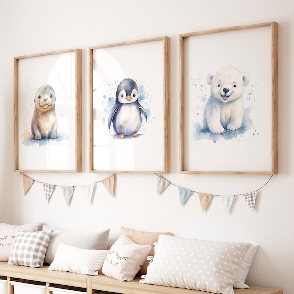 Arctic Nursery Decor | Set of 3 Prints | Arctic Nursery Wall Art | Arctic Animal Prints | Arctic Nursery Prints | Digital Prints